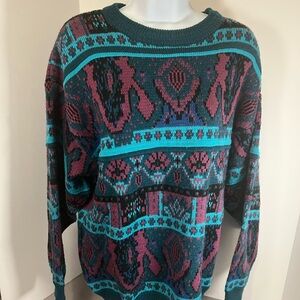 VTG 90s Y2K Saturdays Abstract Acrylic Cardigan Sweater Medium Grunge Grannycore